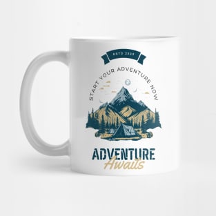 Cream Green Illustrated Adventure Awaits T-Shirt Mug